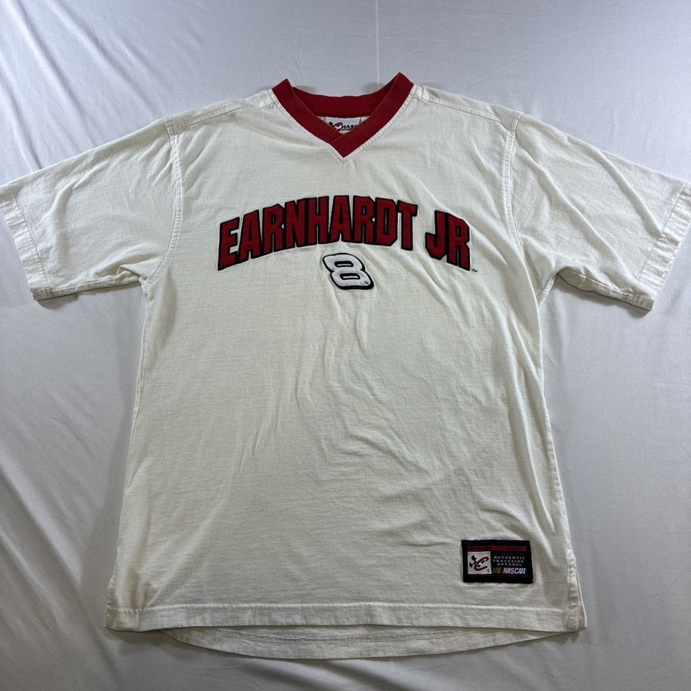 Chase Authentics Dale Earnhardt Jr 8 NASCAR Racing T-Shirt White Red V-Neck M‎